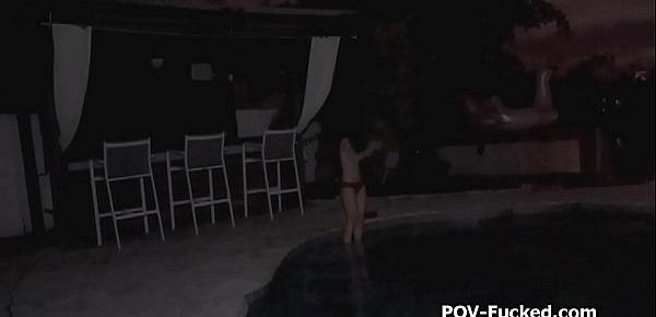  Big tit Asian teen blows my by the pool at night